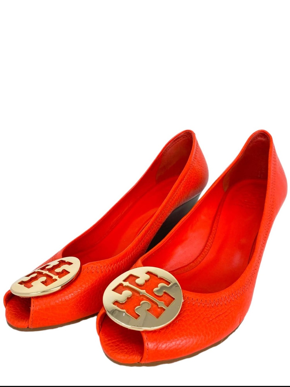 Tory Burch Sally Peep Toe Orange Pebbled Leather Sandals- 7